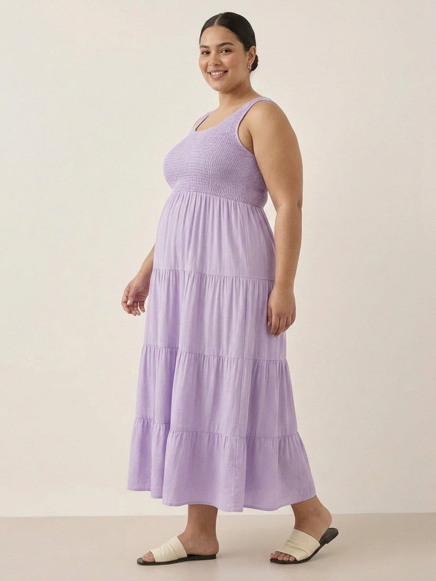 Cassia - Smocked Uten Ermer Maxi Kjole