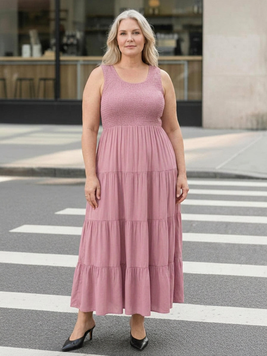 Cassia - Smocked Uten Ermer Maxi Kjole