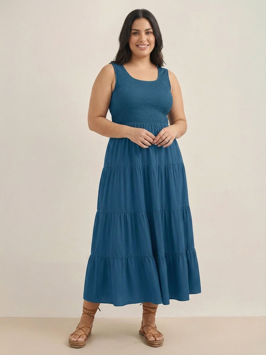 Cassia - Smocked Uten Ermer Maxi Kjole