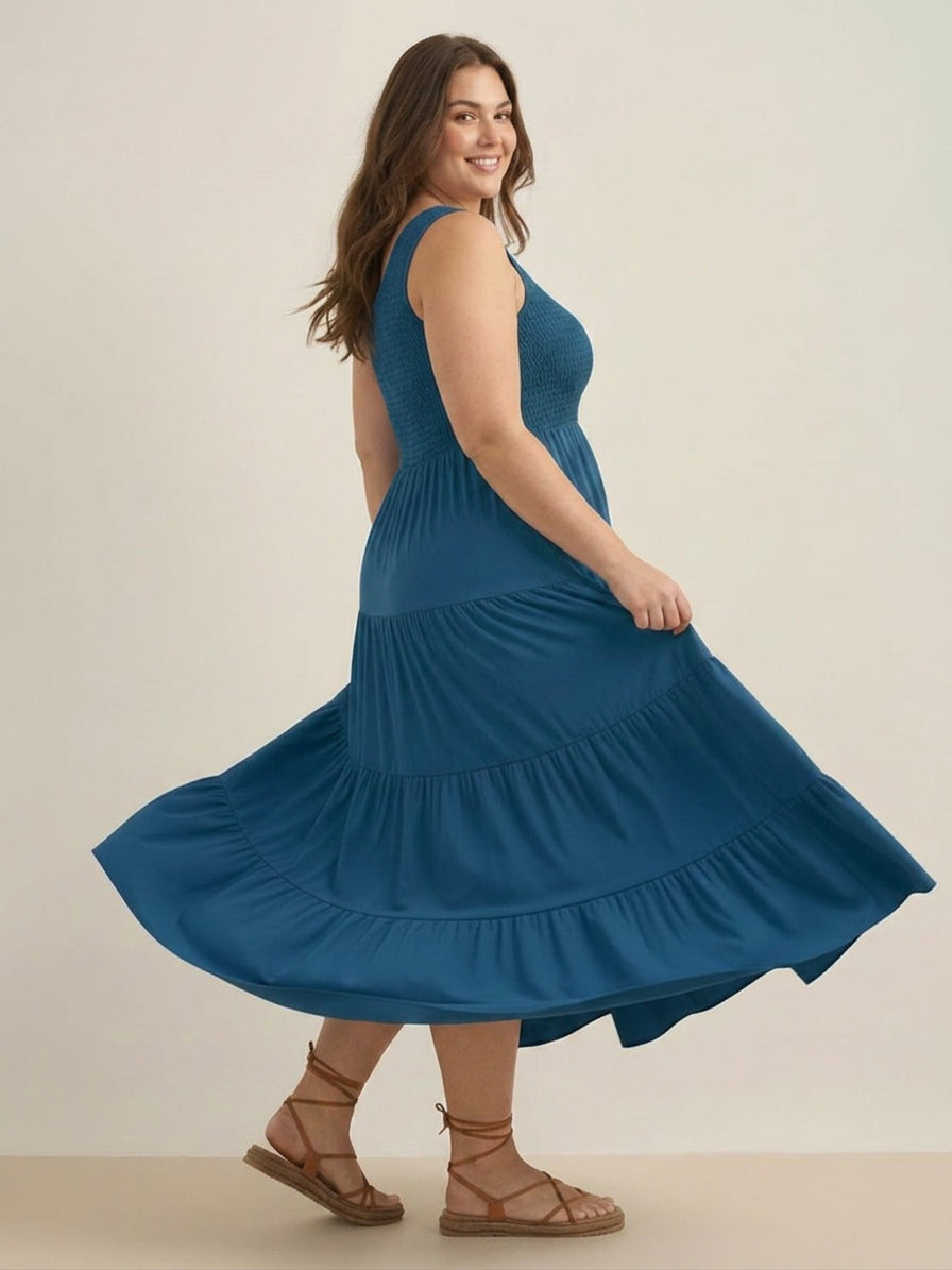 Cassia - Smocked Uten Ermer Maxi Kjole