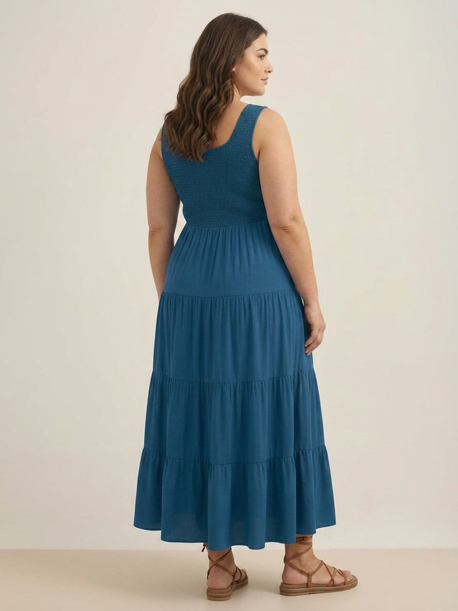 Cassia - Smocked Uten Ermer Maxi Kjole