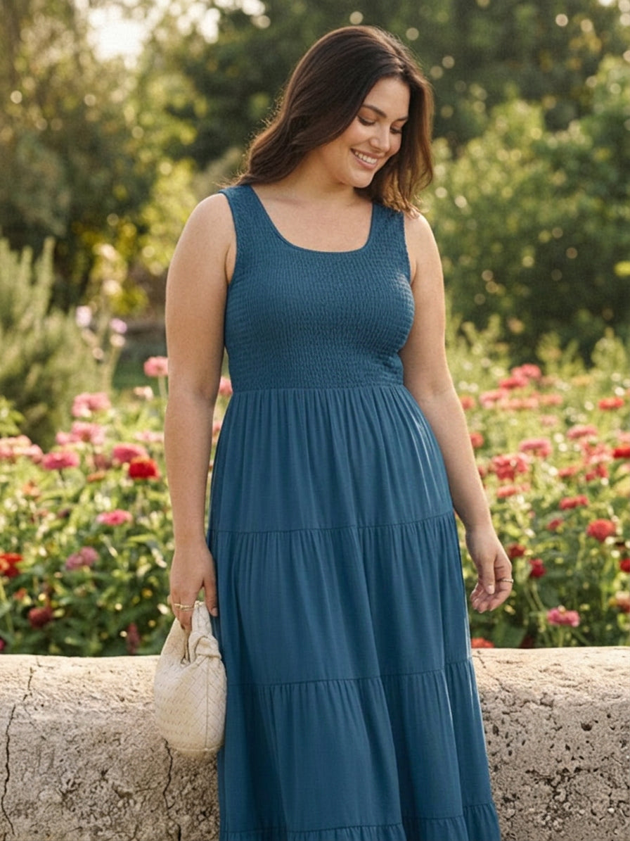 Cassia - Smocked Uten Ermer Maxi Kjole