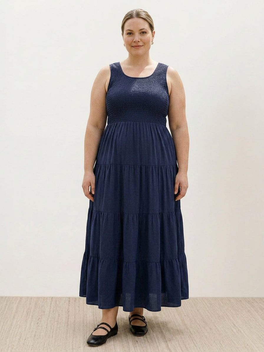 Cassia - Smocked Uten Ermer Maxi Kjole
