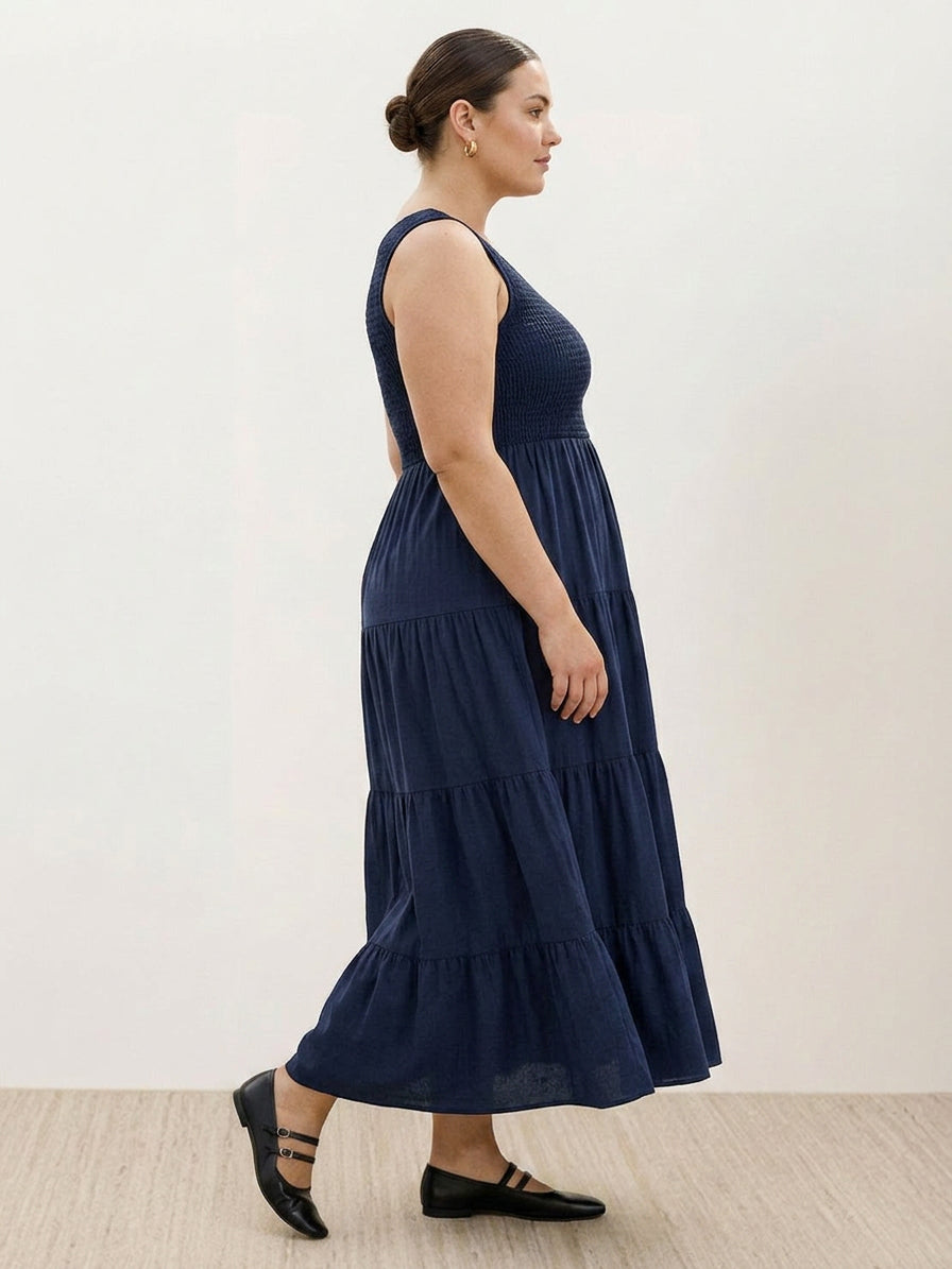 Cassia - Smocked Uten Ermer Maxi Kjole