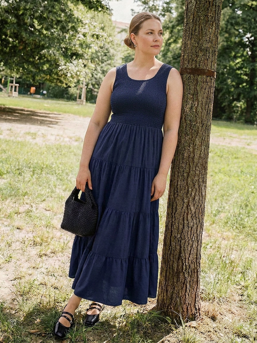 Cassia - Smocked Uten Ermer Maxi Kjole