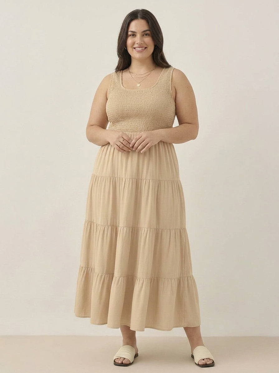 Cassia - Smocked Uten Ermer Maxi Kjole