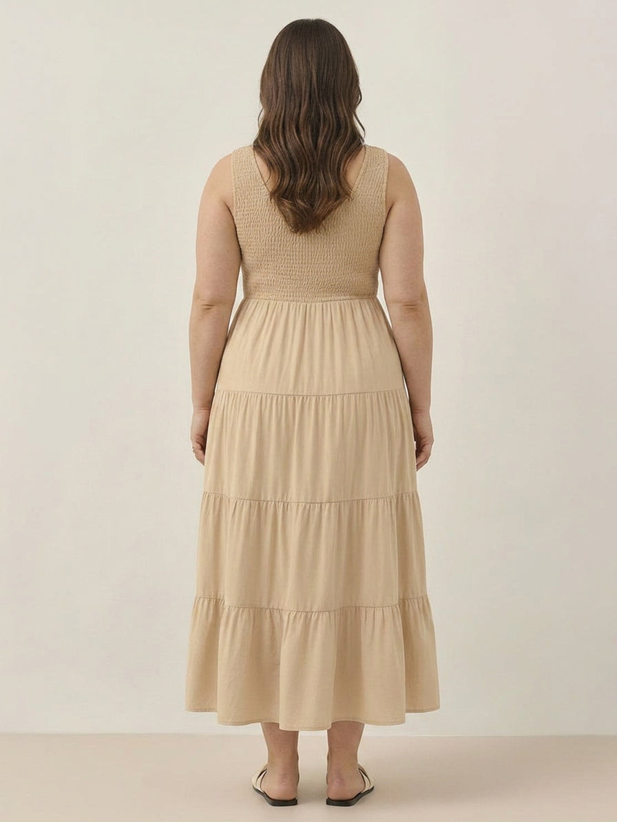 Cassia - Smocked Uten Ermer Maxi Kjole