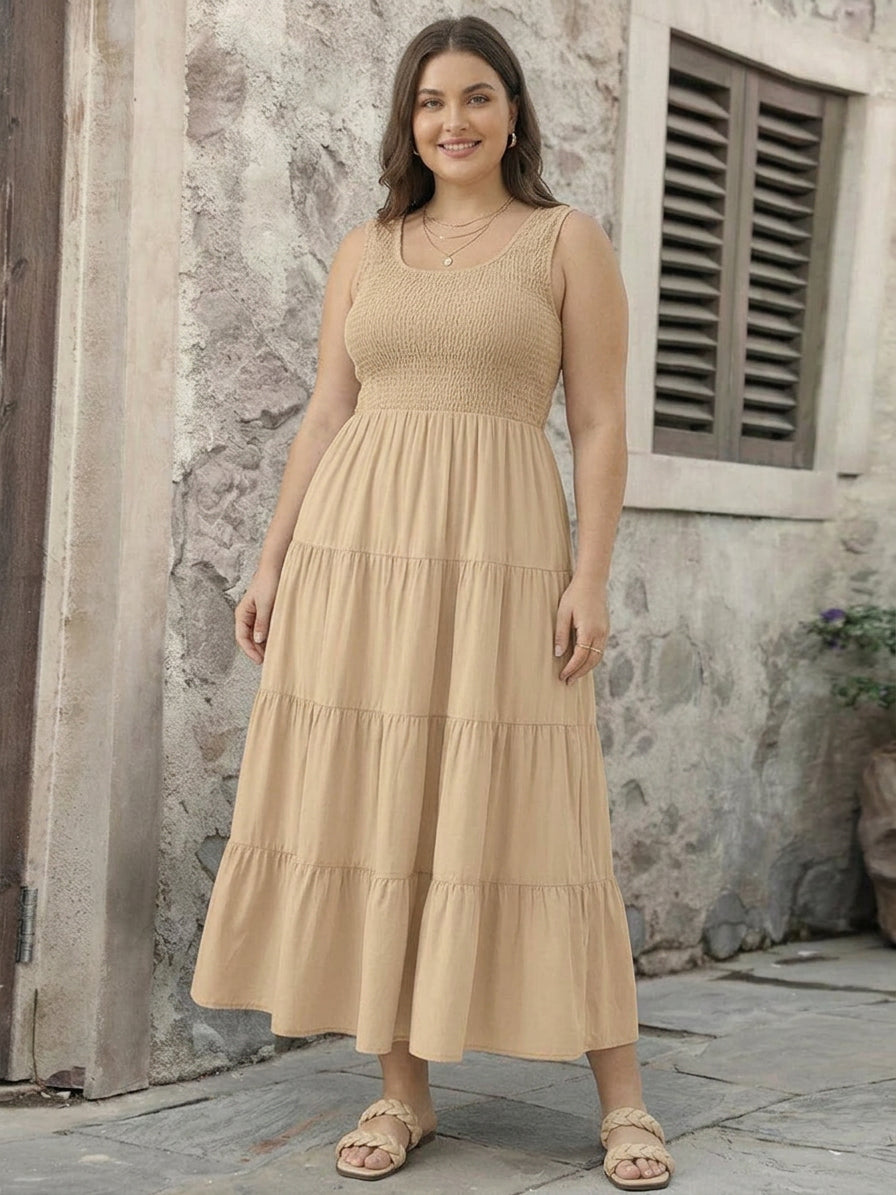 Cassia - Smocked Uten Ermer Maxi Kjole