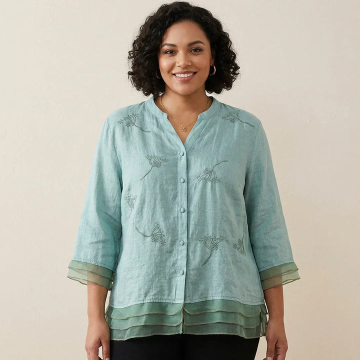 Mei - Ren Bomull Brodert Elegant Topp