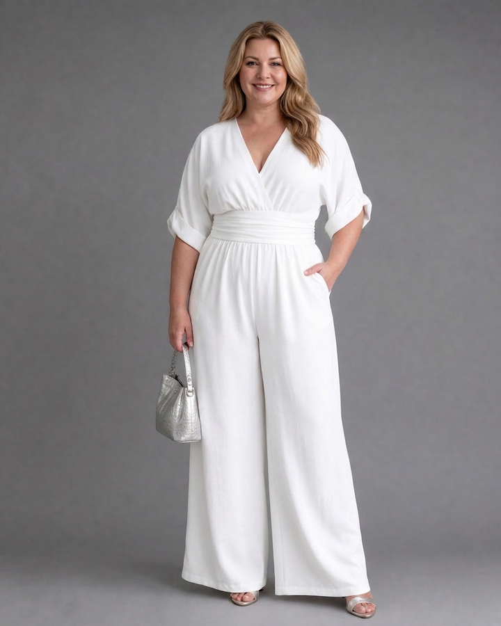 Ottilie | Drapert V-hals Bred Beina Avslappet Jumpsuit
