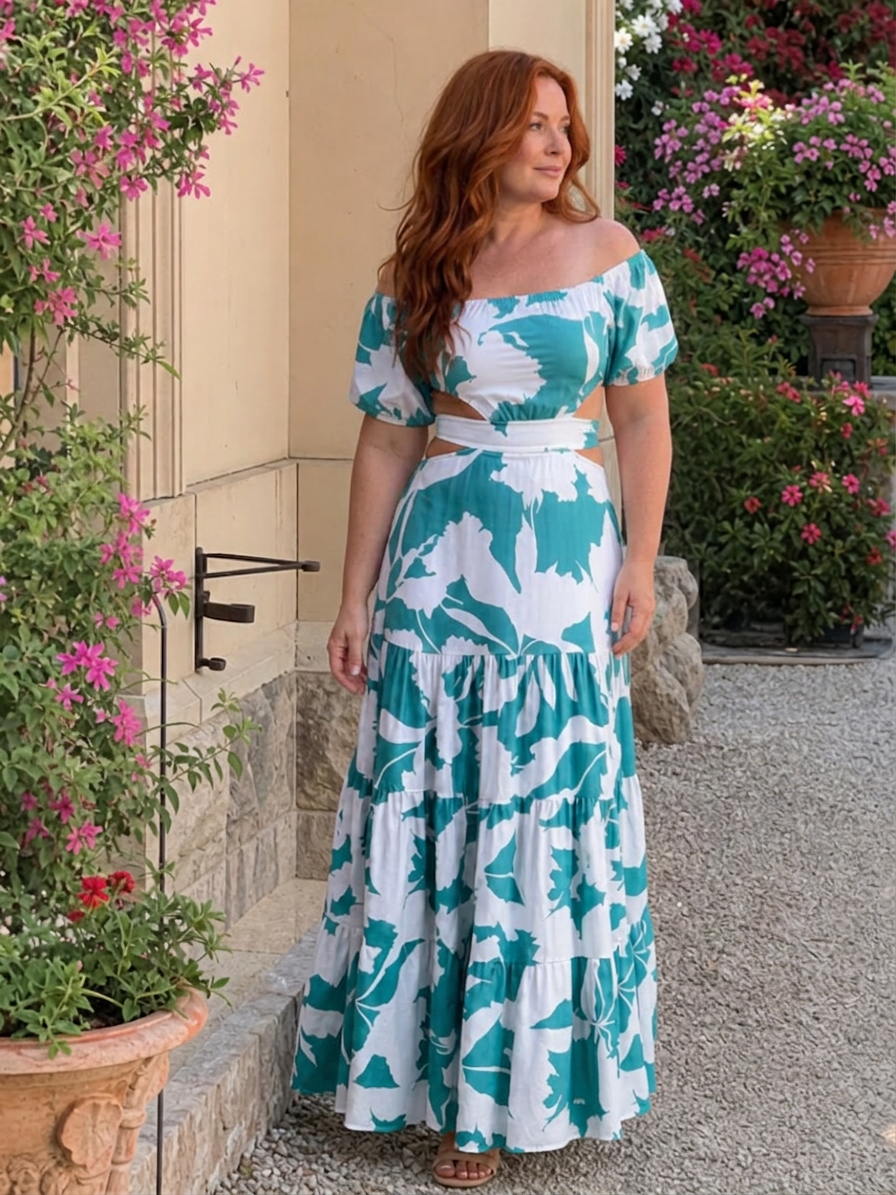 Cassia | Off Shoulder Cutout Midje Maxi Kjole
