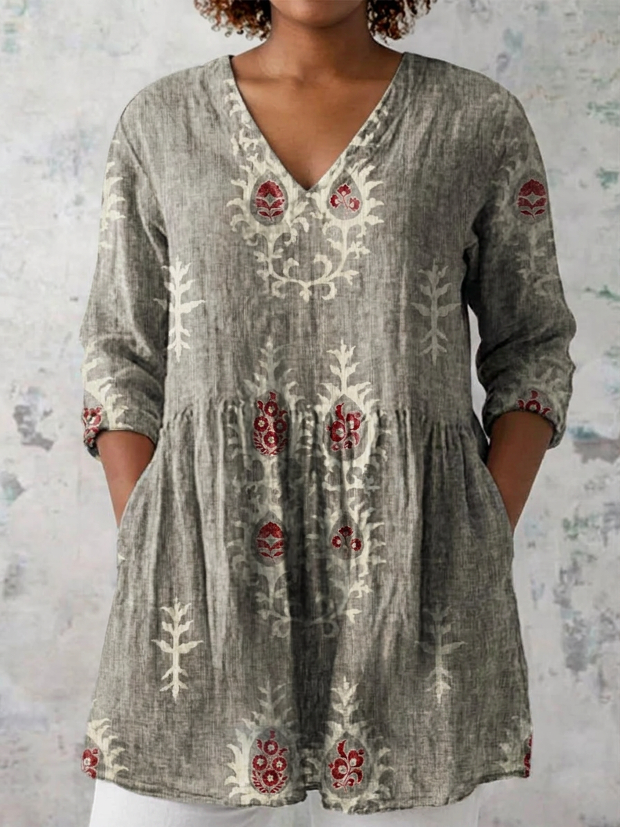 Ila | Lang Bluse med V-Hals