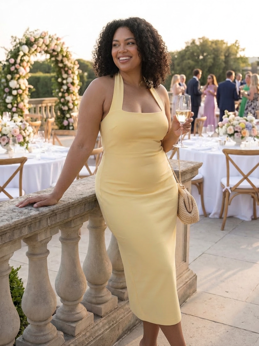 Jessamine | Halterneck Fitted Silhouette Midi Kjole