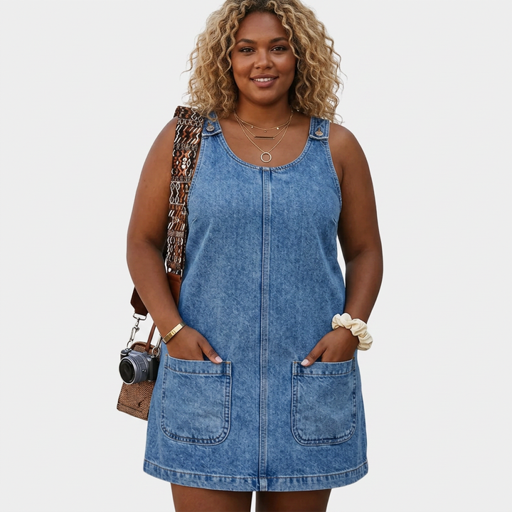 Delia | Avslappet Denim-Look Kjole
