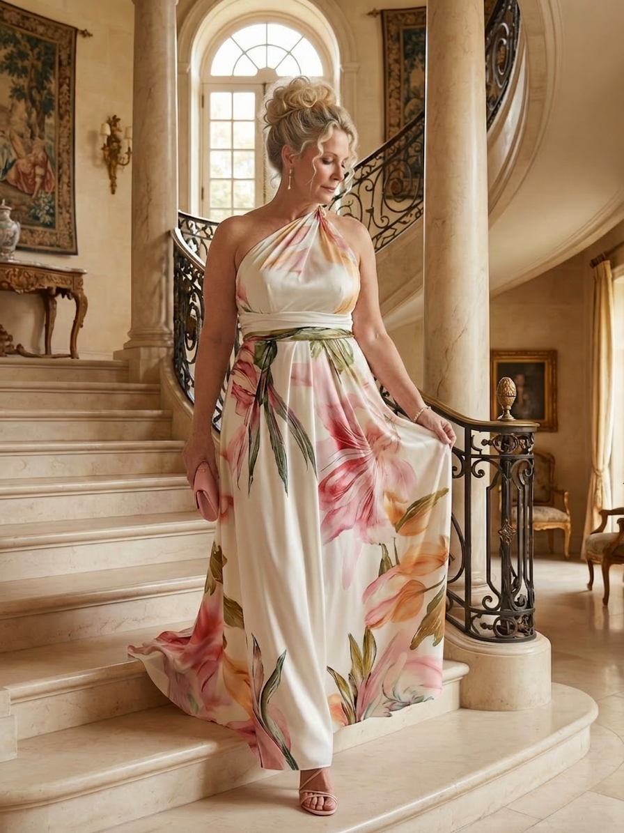Rhea | Lys Blomstrete Maxi Kjole