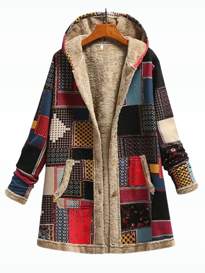 Dame Patchwork Parkas med Hette og Teddy Fôr