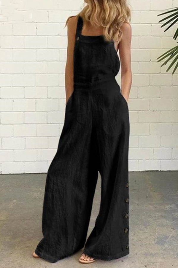 Hazel - Uformell Solid Spenne Firkantet Krage Vanlige Jumpsuits