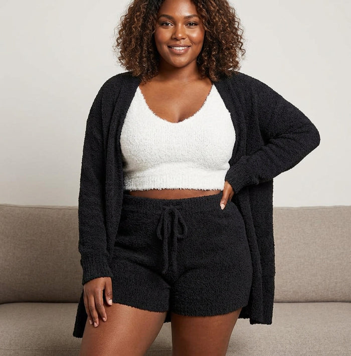 Dame 3-Delers Loungesett med Cropped Topp og Cardigan