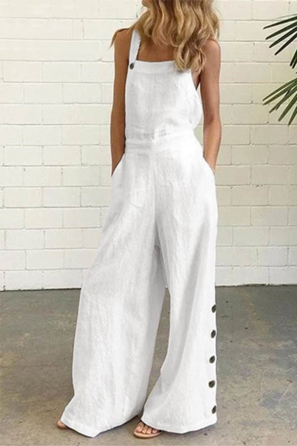 Hazel - Uformell Solid Spenne Firkantet Krage Vanlige Jumpsuits