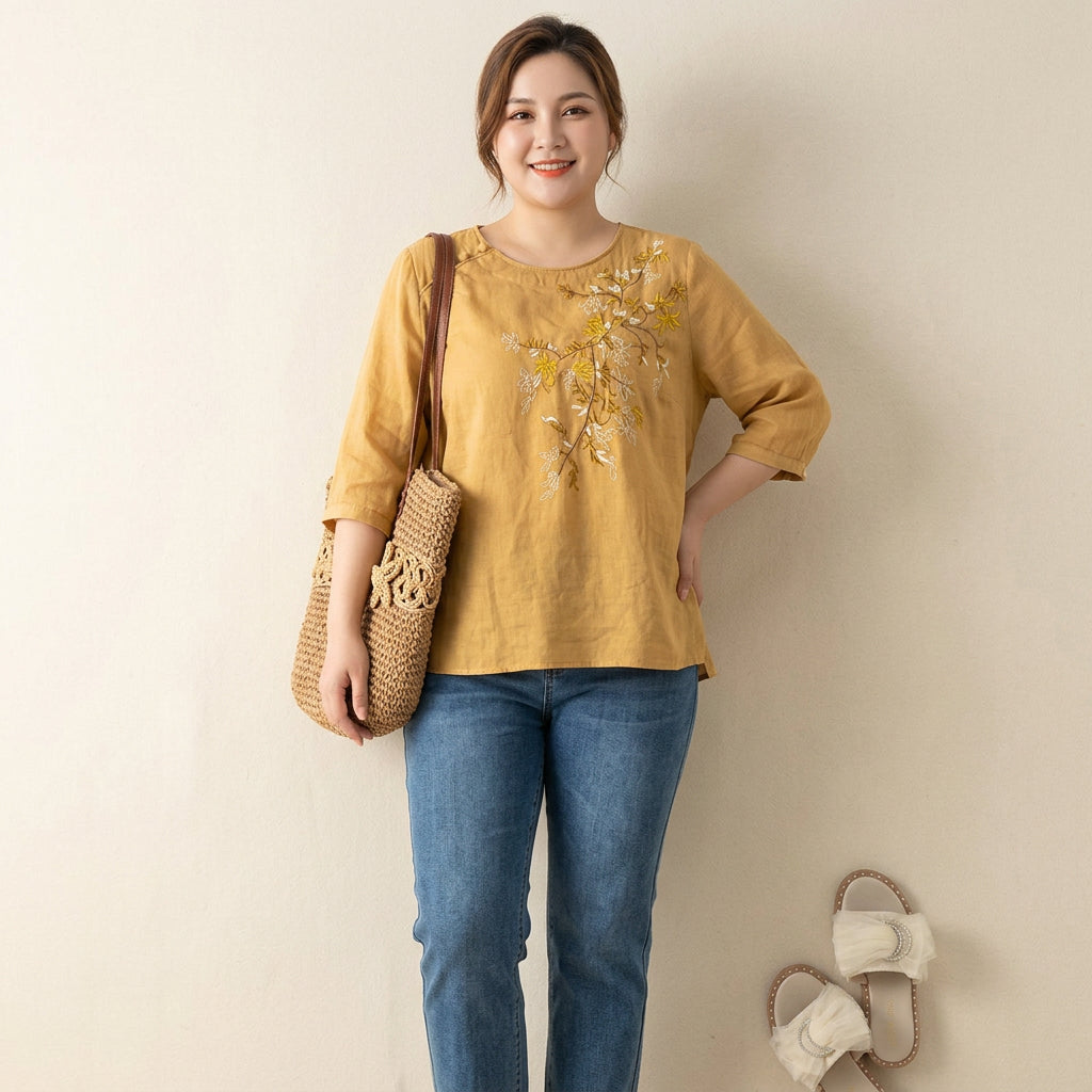 Isadora - Ren Bomull Brodert Dame Topp