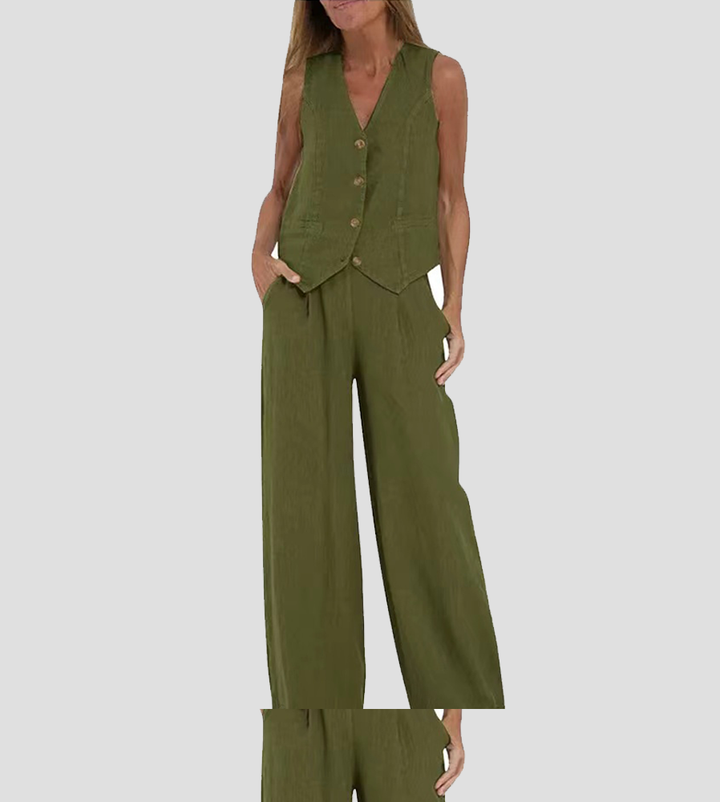 Seraphina – Koordinerende Sett Elegant To-Delt Med Vest &amp; Bukser Vid Bein
