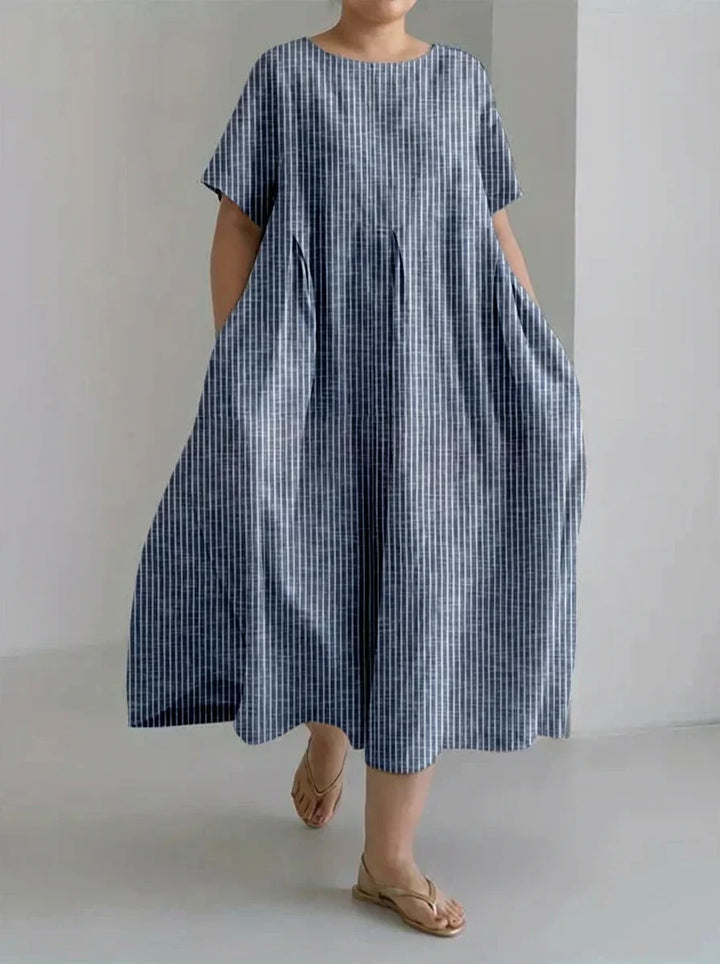 Laisa | Dame Casual Med Retro Stripedesign Løs Kjole