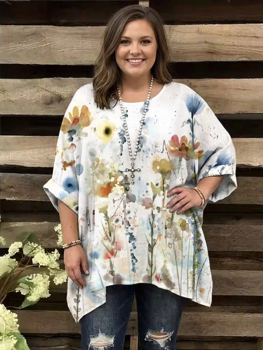 Ingrid | Vintage Bohemian Blomstertrykk Kvinne T-skjorte