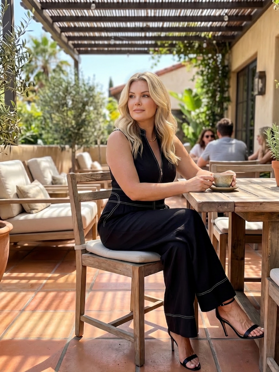 Nell | Zip Front Kontrast Søm Bred Ben Jumpsuit