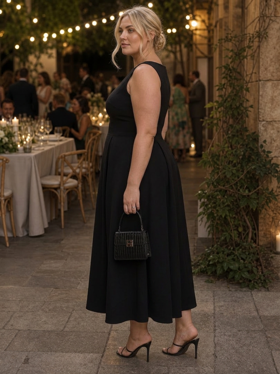 Isadora | Uten ermer Crew Neck Fitted Bodice Midi Kjole