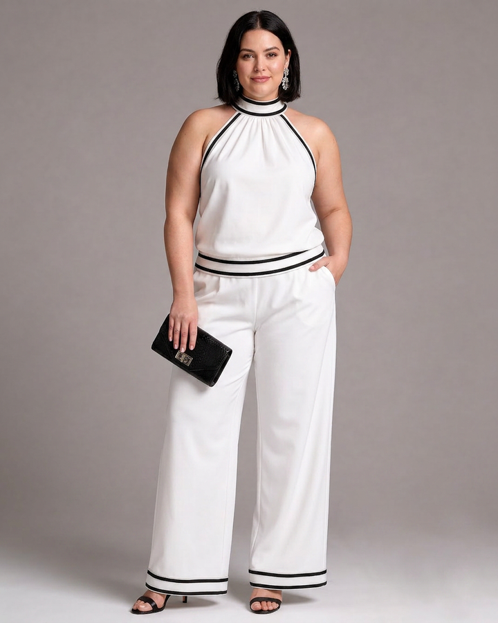 Saffran | Kontrastkant Halterneck Bred Ben Jumpsuit