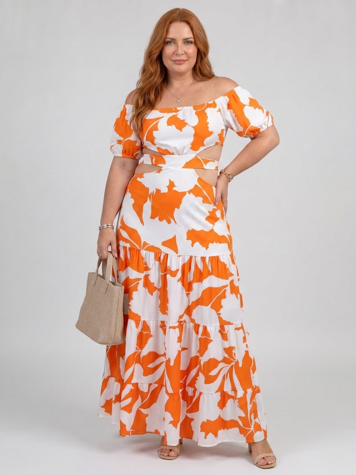 Cassia | Off Shoulder Cutout Midje Maxi Kjole