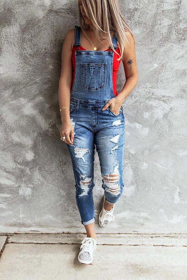 Sora - Retro Ripped Stretch Denim Overall