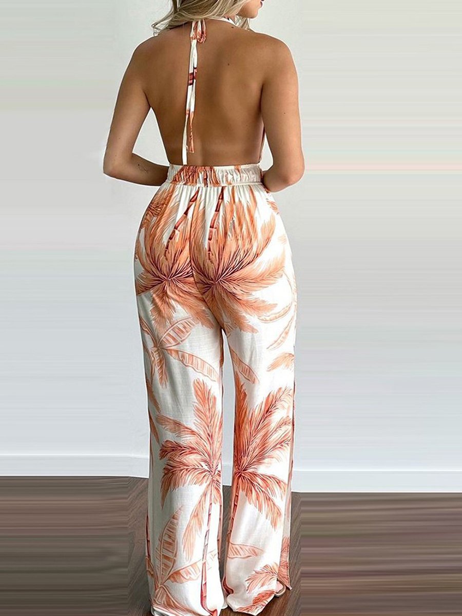 Cordelia - Sling Leaf Print Jumpsuit