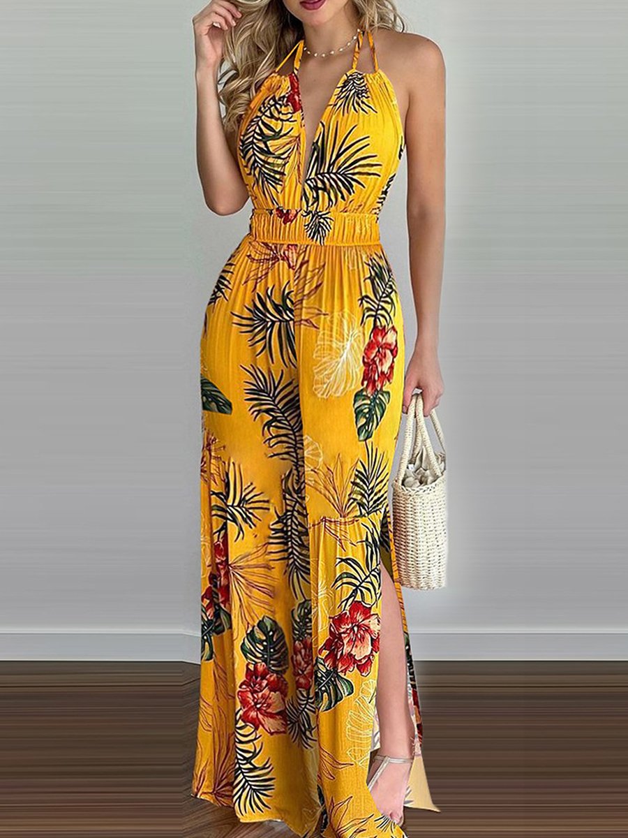 Cordelia - Sling Leaf Print Jumpsuit