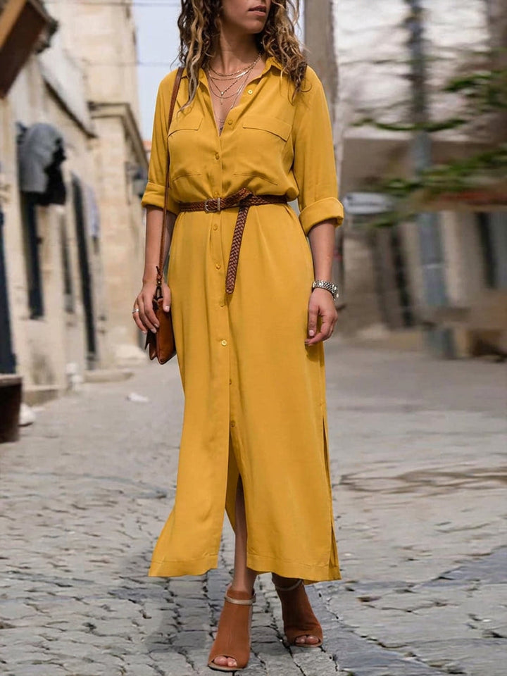 Lark Langermet Beltekjole: Elegant Feminin Silhuett