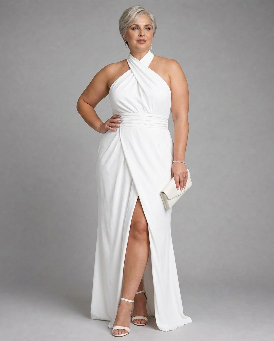Nia | Krysser Halter Drapert Midi Kjole