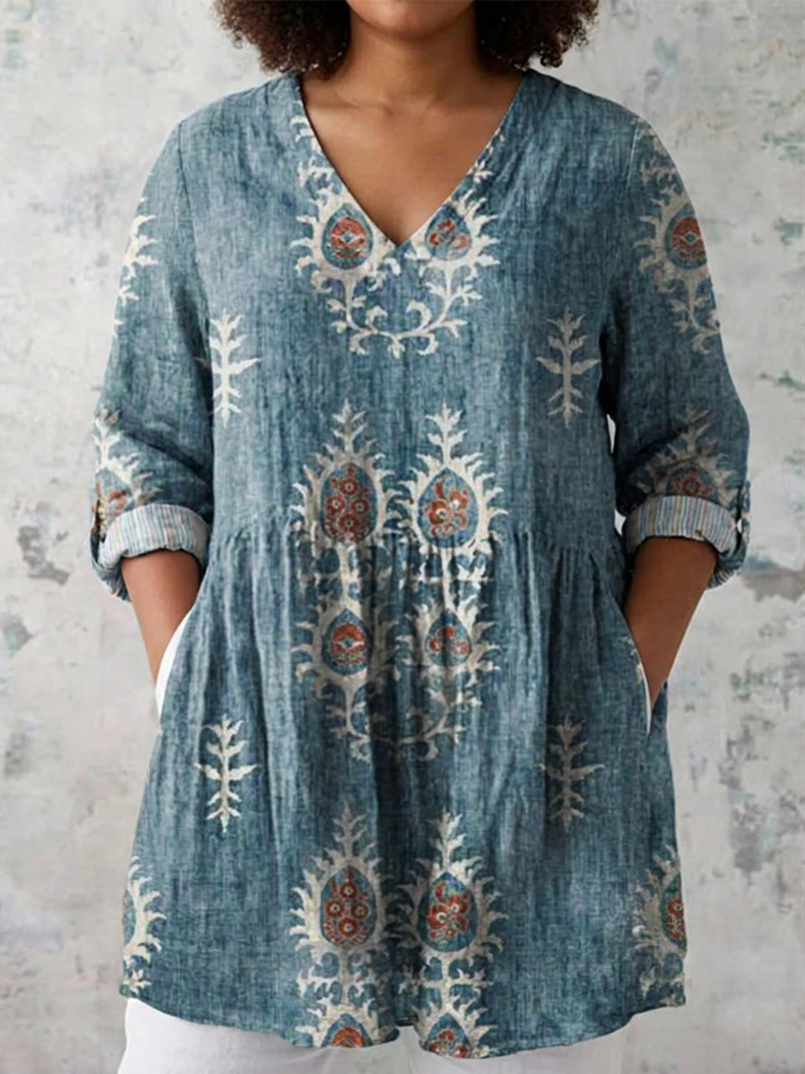 Ila | Lang Bluse med V-Hals