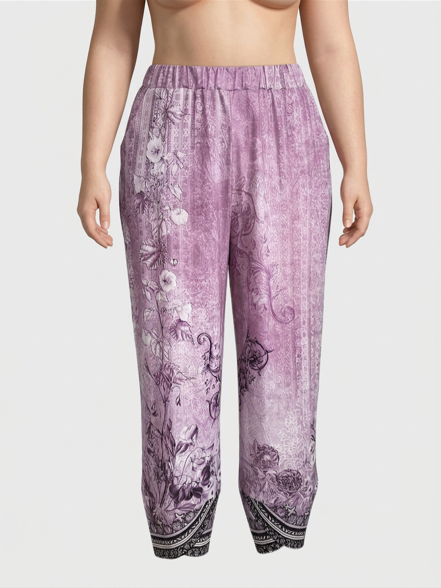 Olwen | Vintage Floral Capri Bukse Med Elastisk Midje