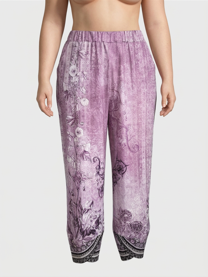 Olwen | Vintage Floral Capri Bukse Med Elastisk Midje