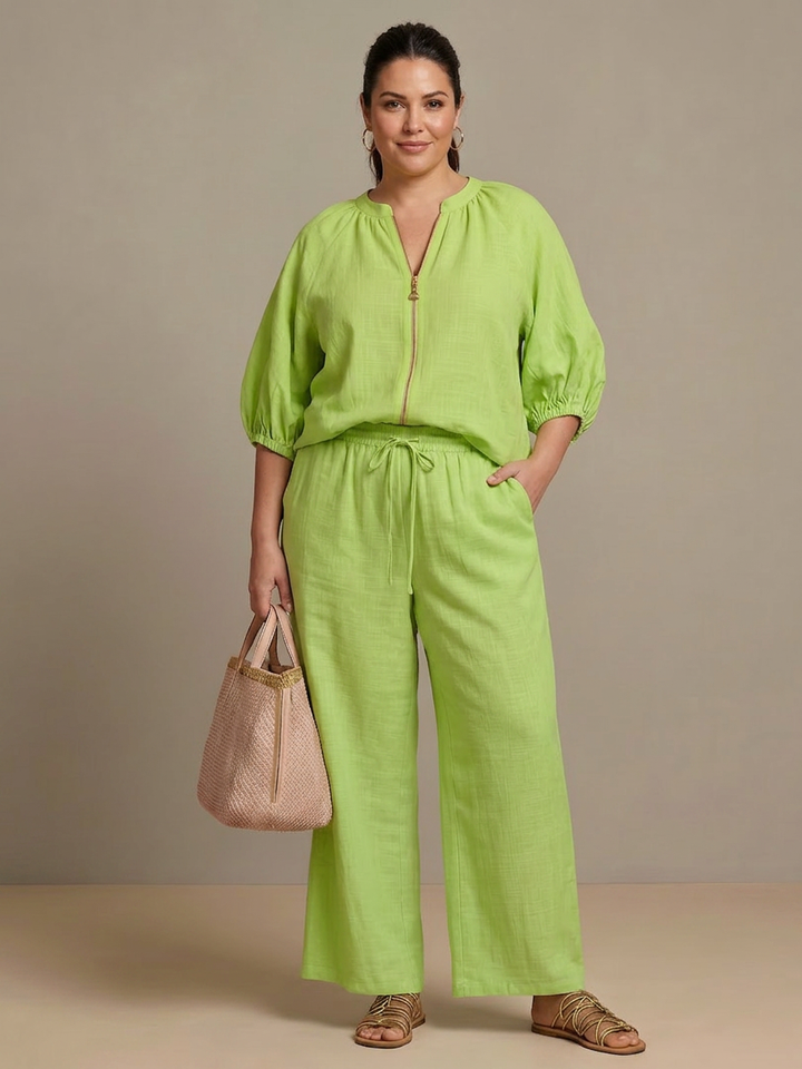 Cecily | Glidelås Front Blouson Topp Bred Ben Sett