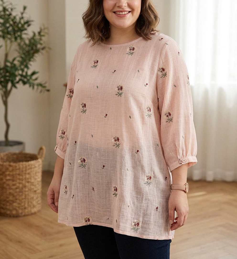 Rin - Komfortabel skjorte med blomsterbroderi i bomull