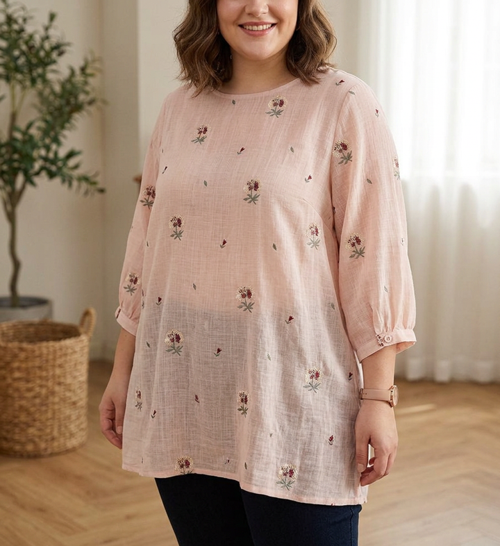 Rin - Komfortabel skjorte med blomsterbroderi i bomull