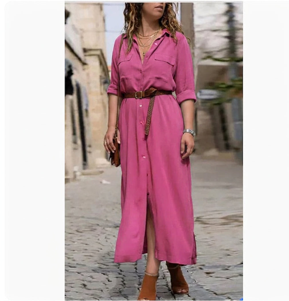 Lark Langermet Beltekjole: Elegant Feminin Silhuett