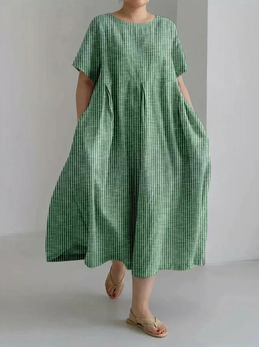 Laisa | Dame Casual Med Retro Stripedesign Løs Kjole