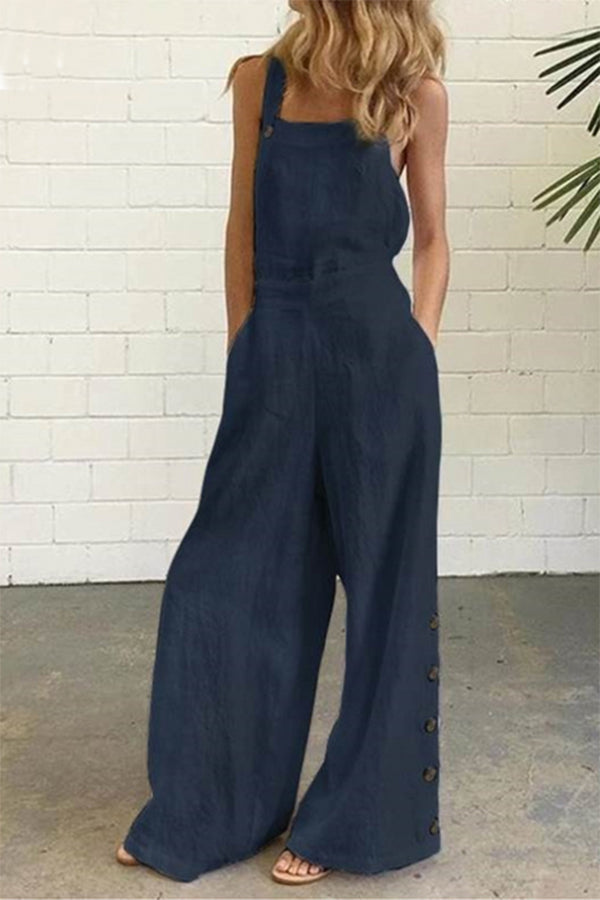 Hazel - Uformell Solid Spenne Firkantet Krage Vanlige Jumpsuits
