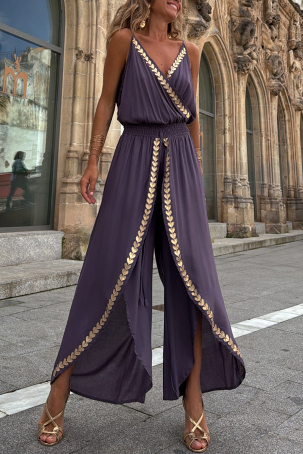 Irina - Tamia Gullkantet Elastisk Midje Slitt Bredbein Jumpsuit