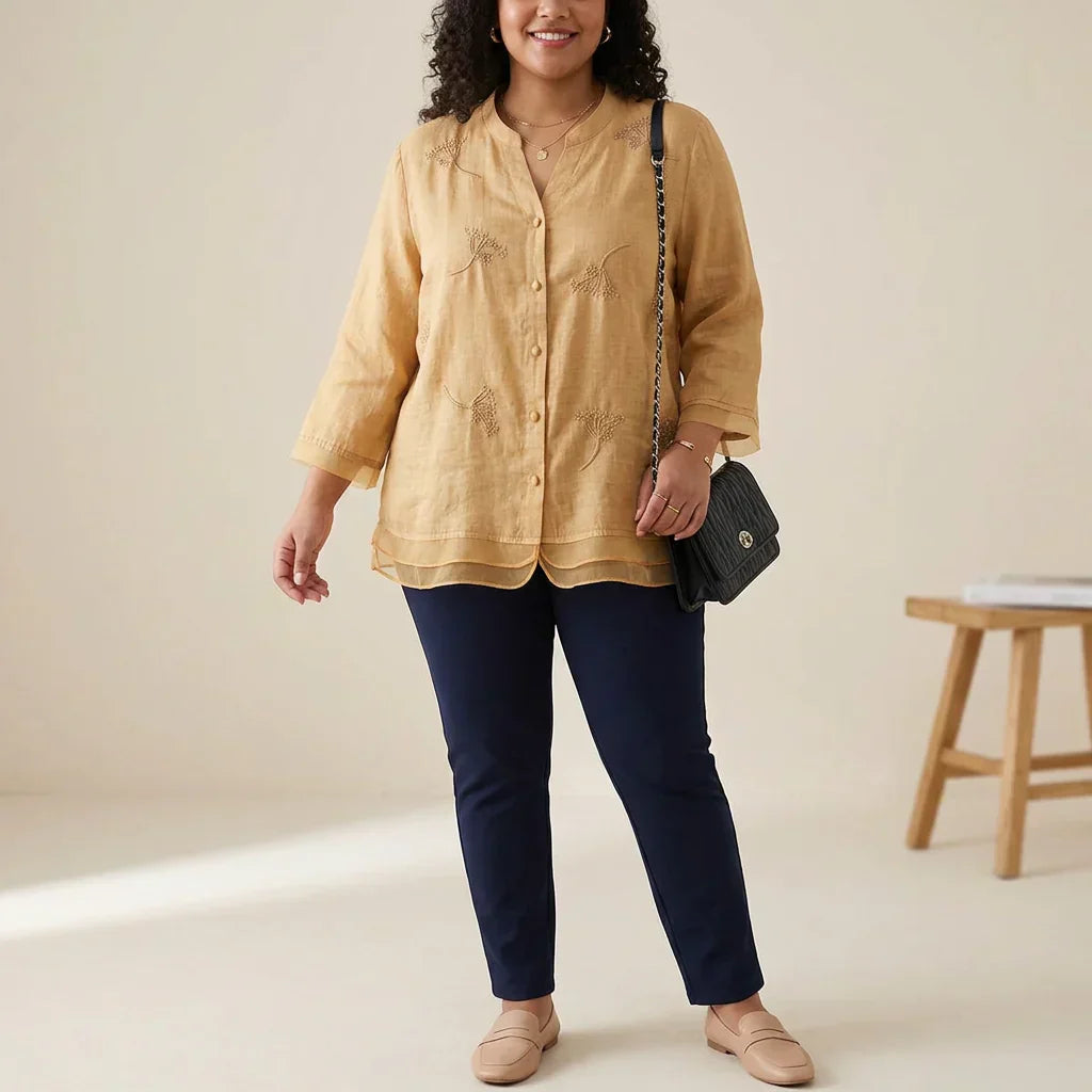 Mei - Ren Bomull Brodert Elegant Topp