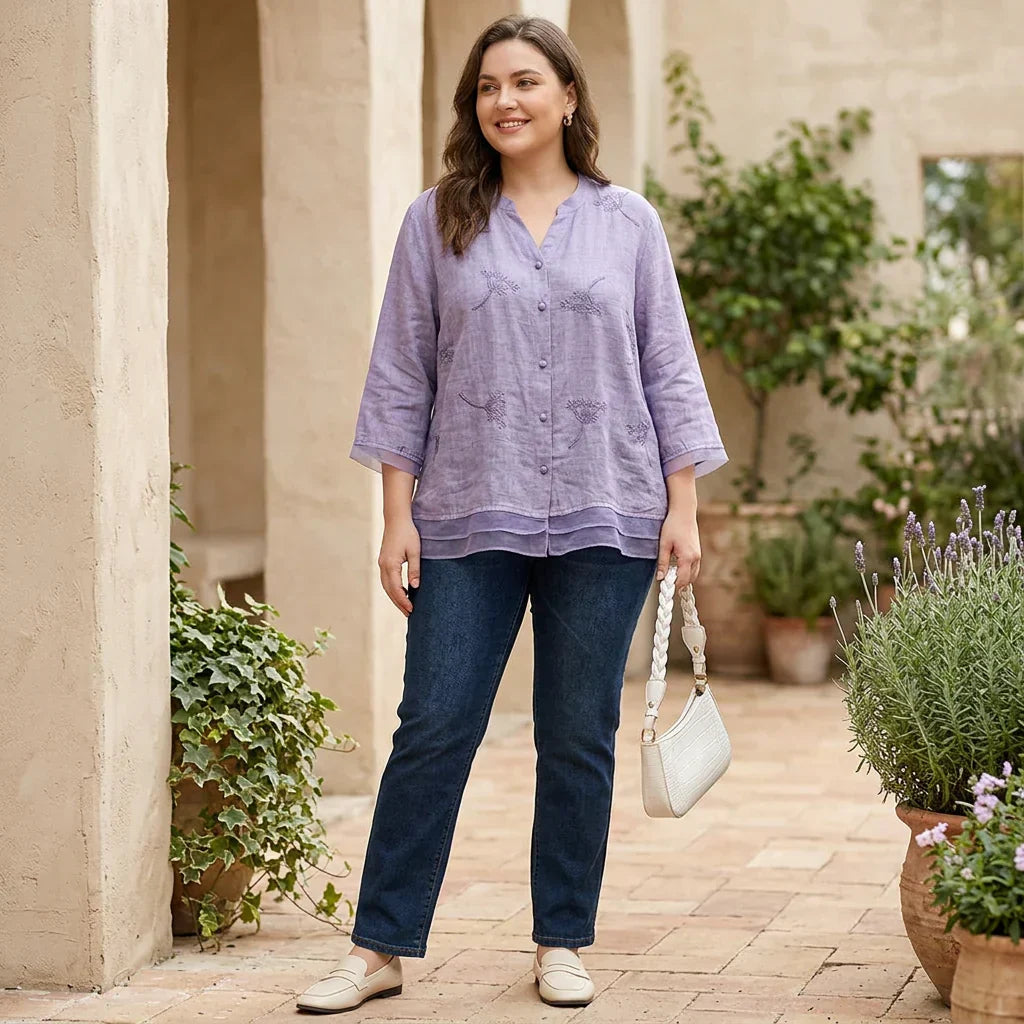 Mei - Ren Bomull Brodert Elegant Topp