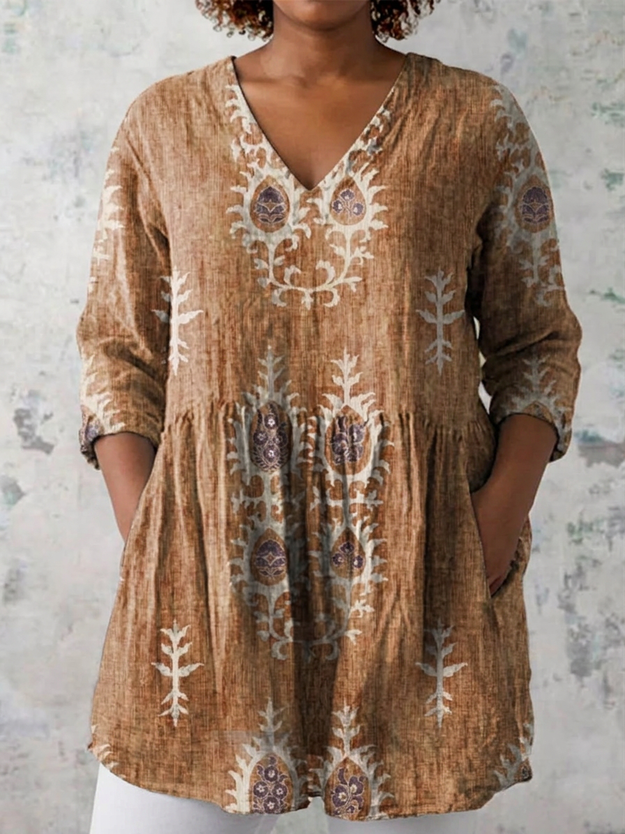 Ila | Lang Bluse med V-Hals