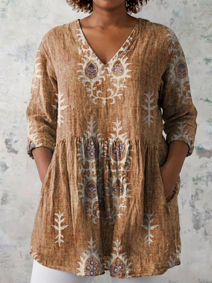 Ila | Lang Bluse med V-Hals
